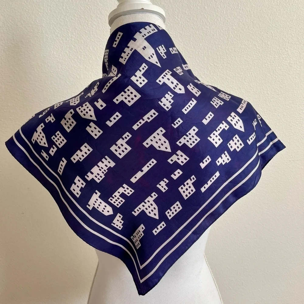 Navy and White Patterned Scarf